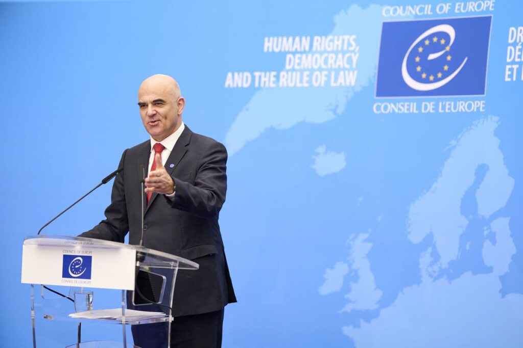 Alain Berset, Secretary General of the Council of Europe, at the lectern, Strasbourg