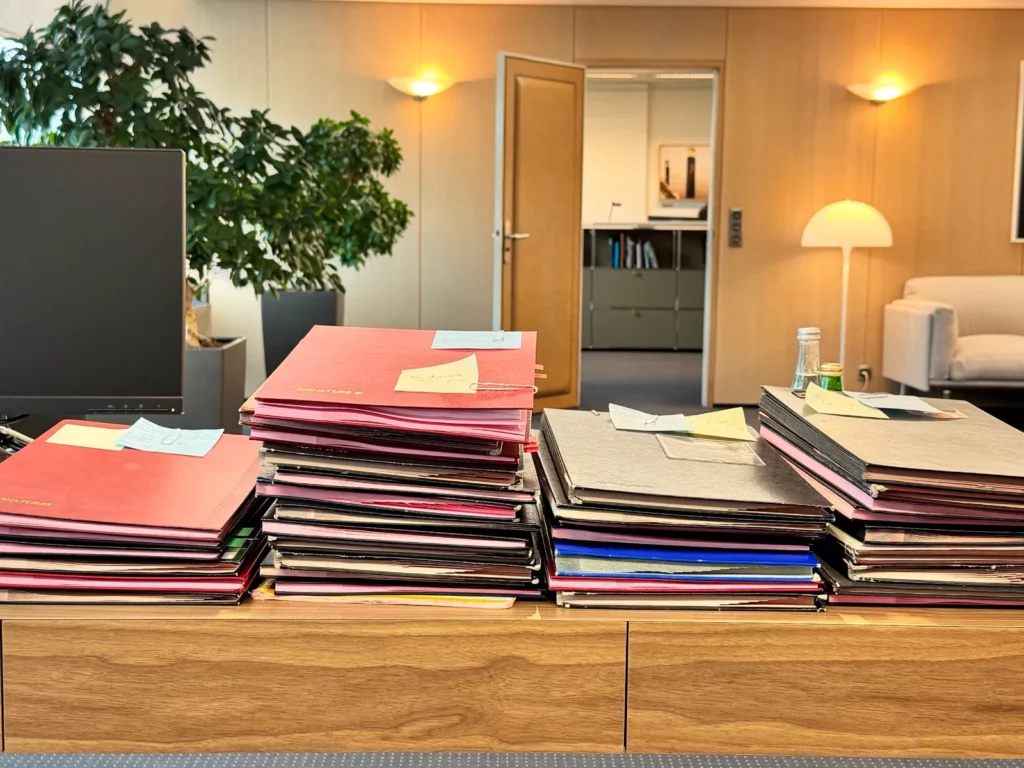 Stacks of signature folders in the office of the Secretary General of the Council of Europe, Strasbourg